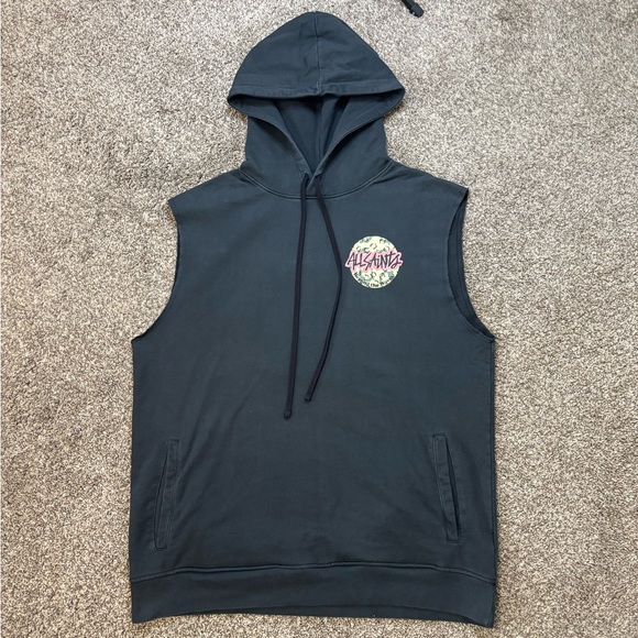 All Saints Hoodie Mens Shredder Hoodie Black Skater Size Medium Sleeveless EUC - Picture 3 of 6